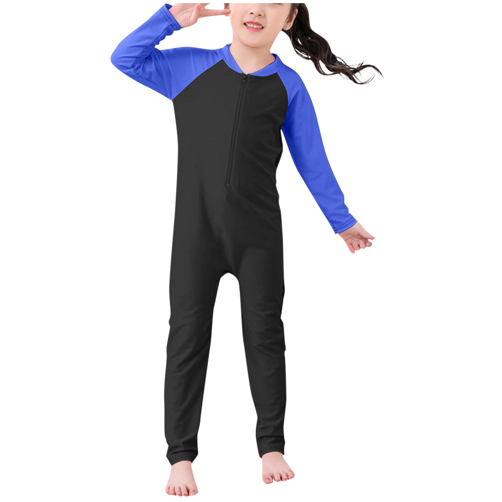 DJskiyers Quick Dry Surfsuit for Boys Girls Color Block Beach Bathing Suit Long Sleeve Sport Swimsuit Summer Rash Guard Wetsuit